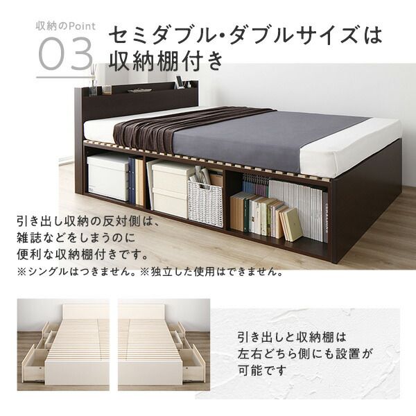 〔要組立〕 収納 ベッド シングル 国産薄型ポケットコイルマットレス付き ホワイト AAA 引き出し 棚付き 宮付き 2口 コンセント付き すのこ仕様 低ホルムアルデヒド 大容量 収納 日本製 チェストベッド シングルベッド代引NG