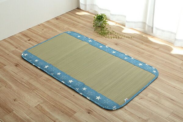 い草 マット 子供用 ベビー用 約70×120cm ブルー 星柄 日本製 国産 お昼寝 寝具代引NG
