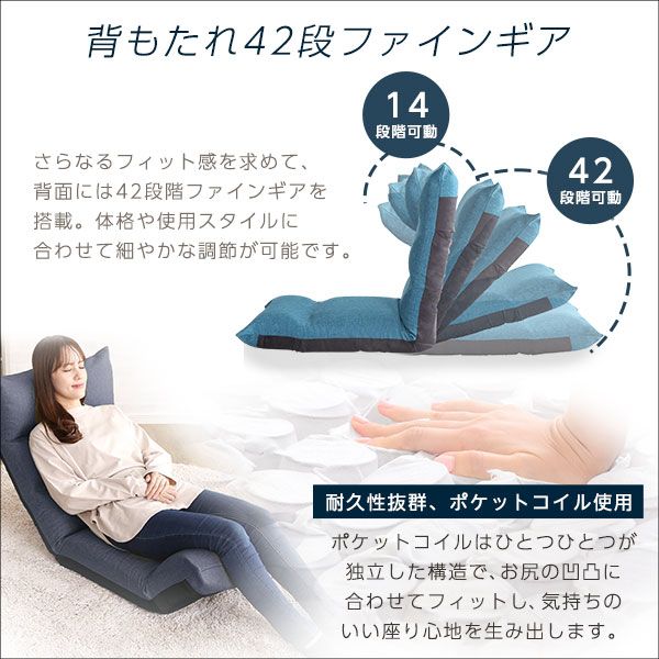 リクライニング 座椅子 フロアチェア ターコイズブルー フット上下可動 日本製 国産 完成品 リクライニングチェア パーソナルチェア ローチェア代引NG