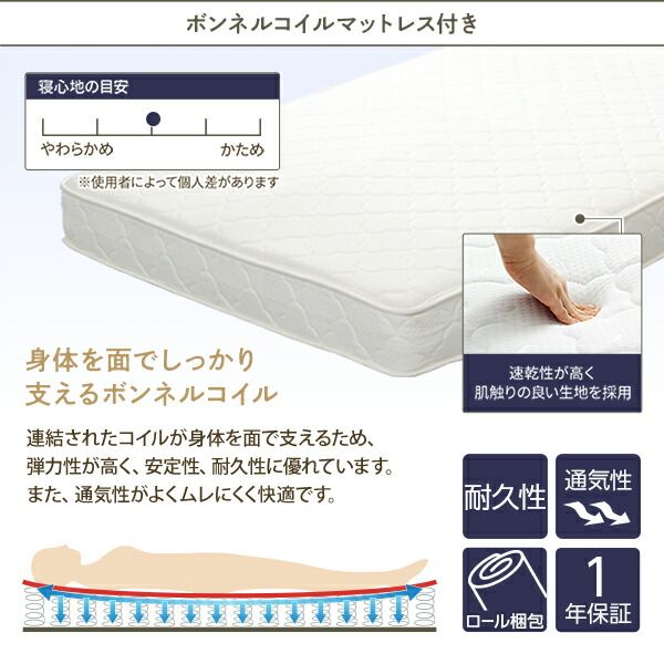 ロフトベッド シングル ベッド+デスク75cm+ラック ボンネルコイルマットレス付き ベッド：ブラック デスク＆ラック：ウォールナット 2段階 高さ調節可 宮付き 棚付き 2口 コンセント付き 頑丈代引NG