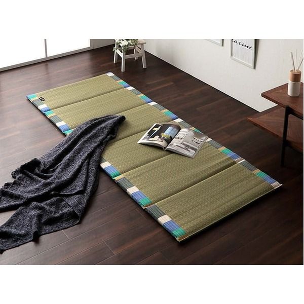日本製 い草 い草マット マット ごろ寝マット フリーマット クッション性 和風柄 グリーン 約70×180cm代引NG