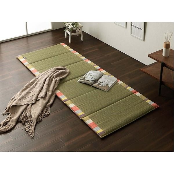 日本製 い草 い草マット マット ごろ寝マット フリーマット クッション性 和風柄 オレンジ 約70×180cm代引NG