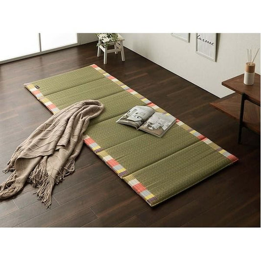 日本製 い草 い草マット マット ごろ寝マット フリーマット クッション性 和風柄 オレンジ 約70×180cm代引NG