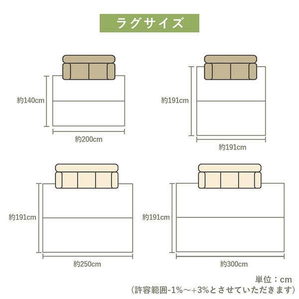 ラグ 正方形 い草 日本製 国産 自然素材 滑り止め加工 ナチュラル 市松柄 オールシーズン 消臭 シンプル 2畳(約191×191cm) ホットカーペット対応 床暖房対応代引NG