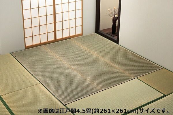上敷き ゴザ 敷詰 カーペット い草 自然素材 日本製 国産 消臭 抗菌防臭 麻の葉 レトロ 和 ベージュ 江戸間3畳(約174×261cm)代引NG