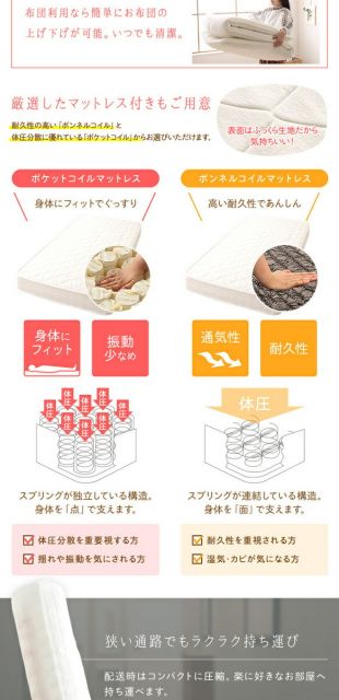 ベッド シングル ボンネルコイルマットレス付き ナチュラル 木製 天然木 パイン材使用 宮付き 棚付き 宮棚付き 2口 コンセント付き 高さ調整可 ベッド下収納可 布団対応 すのこベッド ベット シングルベッド Sベッド代引NG