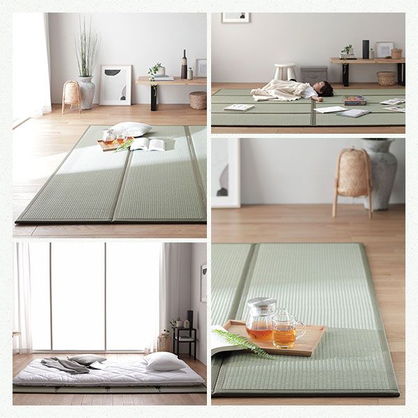 い草香る折り畳みマットレス 4つ折り 双目織 緑 ダブル 約140×200×1.1cm代引NG