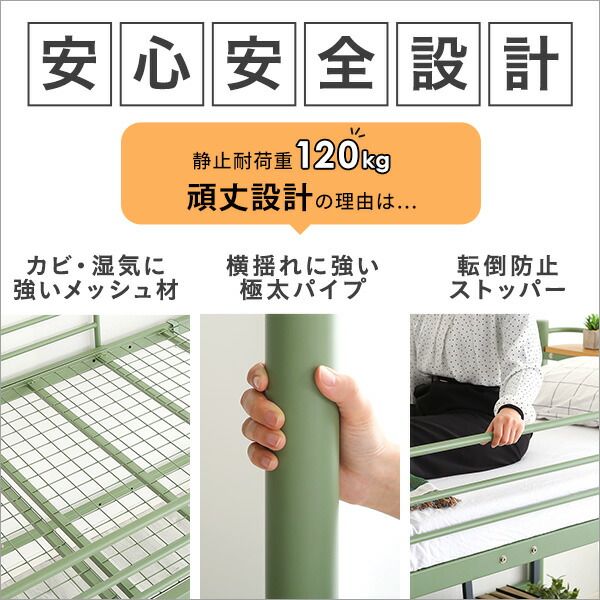 ロフトベッド シングル ホワイト 高さ調整可 宮付き 宮棚付き 2口 コンセント付き 組立品 パイプロフトベッド シングルベッド パイプベッド ロフトベット代引NG