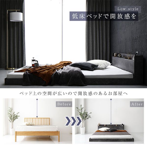 スーパSALE10倍＆4時間限定10％OFF ベッド セミダブル ベッドフレームのみ ストーングレー 低床 宮付き 棚付き 宮棚付き コンセント付き すのこ フロアベッド ローベッド 低床ベッド すのこベッド  ローベット フロア ベット セミダブルベッド セミ