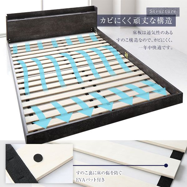 スーパSALE10倍＆4時間限定10％OFF ベッド セミダブル ベッドフレームのみ ストーングレー 低床 宮付き 棚付き 宮棚付き コンセント付き すのこ フロアベッド ローベッド 低床ベッド すのこベッド  ローベット フロア ベット セミダブルベッド セミ