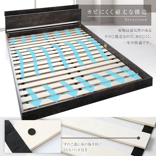 スーパSALE10倍＆4時間限定10％OFF ベッド ダブル ベッドフレームのみ ストーングレー 低床 棚付き 宮付き 宮棚付き コンセント付き すのこ フロアベッド ローベッド 低床ベッド すのこベッド  ローベット フロア ベット ダブルベッド