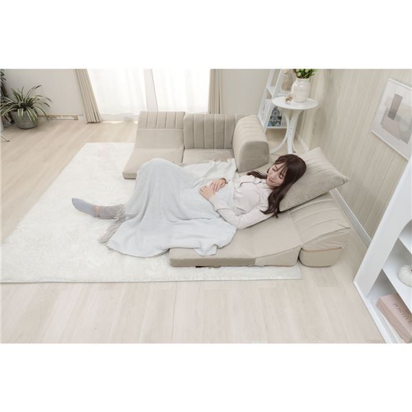 ソファー コーナー 3点セット 2P：100×50-100×36cm ベロア生地 ベージュ ウレタンフォーム リビング インテリア家具代引NG