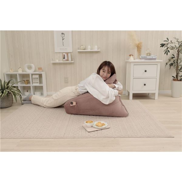 ビーズソファー 約幅55cm ベロア生地 ピンク スマホ用ポケット付き 背もたれのある ビーズソファ リビング インテリア家具代引NG