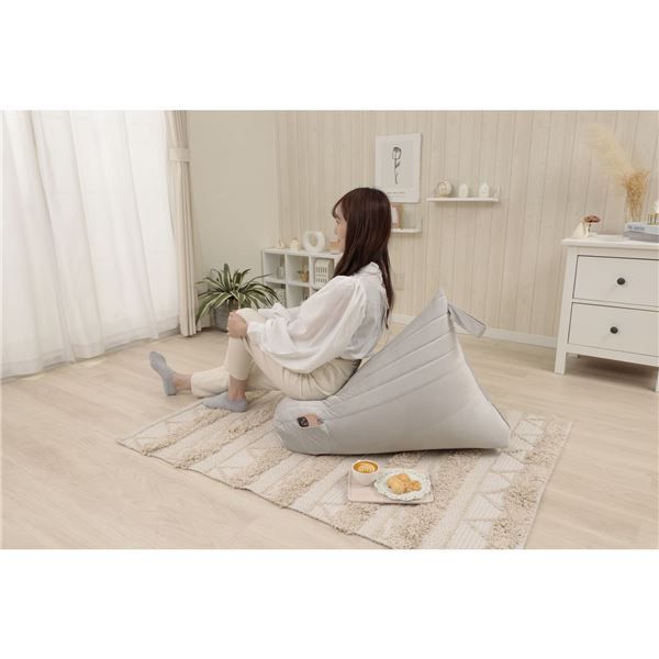ビーズソファー 約幅55cm ベロア生地 グレー スマホ用ポケット付き 背もたれのある ビーズソファ リビング インテリア家具代引NG