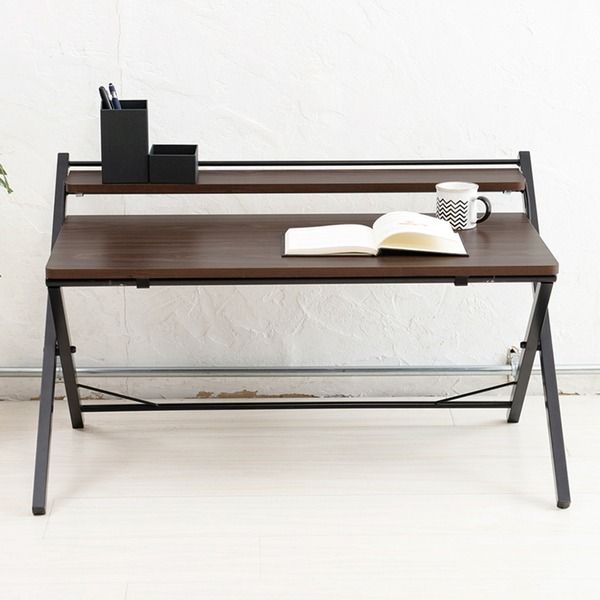 スーパSALE10倍＆4時間限定10％OFF 棚付折りたたみワークデスク(ロータイプ/ブラウン) 幅80cm 折りたたみ式/テーブル/机/木目/収納/テレワーク/PCデスク/パソコンデスク/モダン/おしゃれ/NK-566