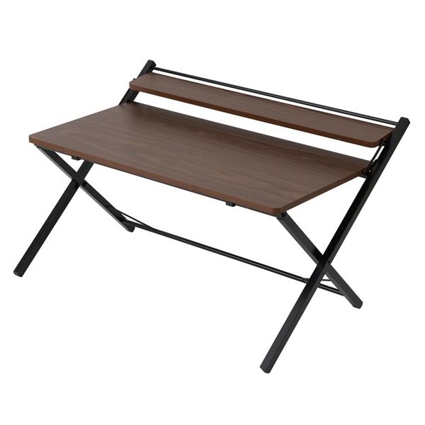 スーパSALE10倍＆4時間限定10％OFF 棚付折りたたみワークデスク(ロータイプ/ブラウン) 幅80cm 折りたたみ式/テーブル/机/木目/収納/テレワーク/PCデスク/パソコンデスク/モダン/おしゃれ/NK-566