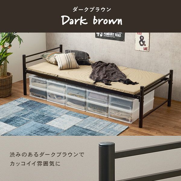 シングルロングベッド オリーブグリーン 約幅100×奥行220×高さ69.5cm 組立品 フレームのみ 〔敷布団別売〕代引NG