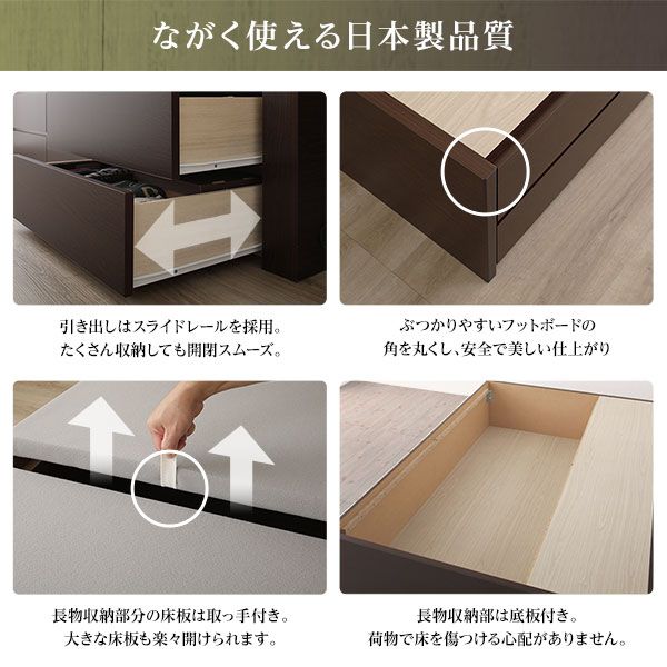 〔組立設置サービス付き〕 収納 ベッド ヘッドレス セミダブル 国産 ポケットコイルマットレス付き シャビーオーク 日本製 引き出し収納 頑丈ボックス収納 チェストベッド チェストベット 収納ベット セミダブルベッド セミ代引NG
