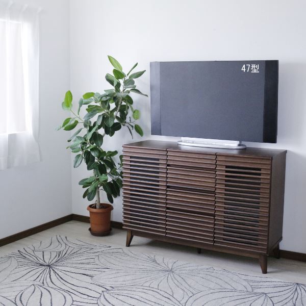 スーパSALE10倍＆4時間限定10％OFF サイドボード 約幅119.5×奥行42.5×高さ84cm ブラウン ルーバー 脚付き リビングボード ダイニング インテリア家具【代引NG】
