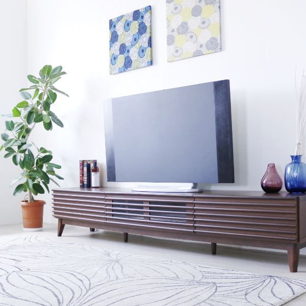 テレビ台 テレビボード 約幅203.5×奥行42.5×高さ38cm ブラウン ルーバー 脚付き リビング ダイニング インテリア家具代引NG
