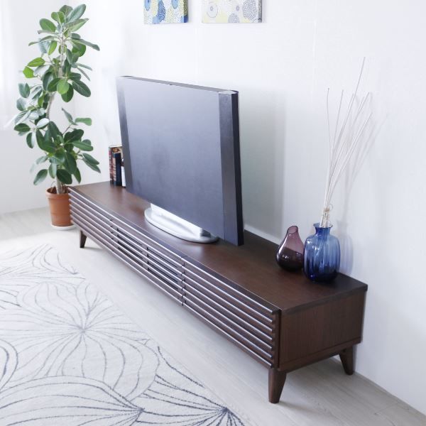 テレビ台 テレビボード 約幅203.5×奥行42.5×高さ38cm ブラウン ルーバー 脚付き リビング ダイニング インテリア家具代引NG