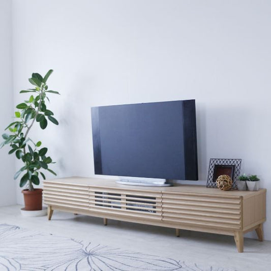 テレビ台 テレビボード 約幅203.5×奥行42.5×高さ38cm ナチュラル ルーバー 脚付き リビング ダイニング インテリア家具代引NG