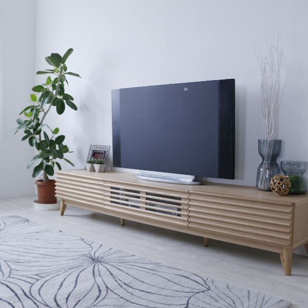 テレビ台 テレビボード 約幅203.5×奥行42.5×高さ38cm ナチュラル ルーバー 脚付き リビング ダイニング インテリア家具代引NG