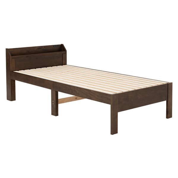 頑丈 すのこベッド シングル ボンネルコイルマットレス付き 約幅97.5×奥行211.5×高さ72cm ダークブラウン 組立品 コンセント付き代引NG