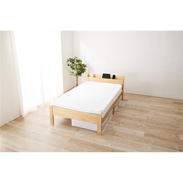 頑丈 すのこベッド セミダブル ボンネルコイルマットレス付き 約幅120.5×奥行211.5×高さ72cm プレーンナチュラル 組立品 コンセント付き代引NG