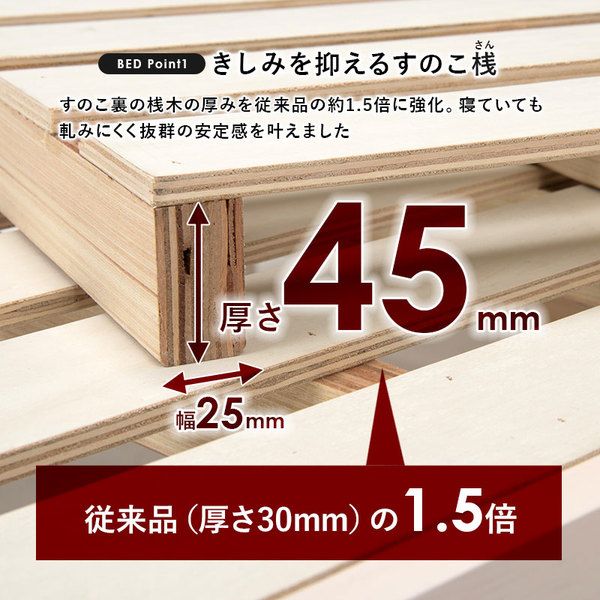 頑丈 すのこベッド セミダブル ボンネルコイルマットレス付き 約幅120.5×奥行211.5×高さ72cm プレーンナチュラル 組立品 コンセント付き代引NG