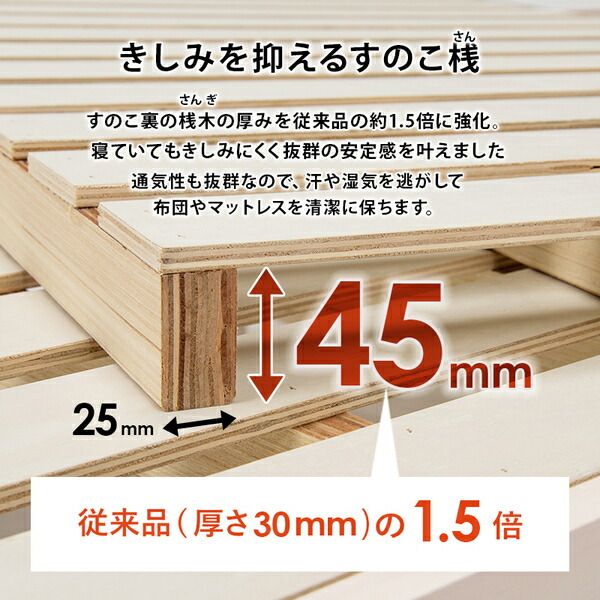 組立簡単 すのこベッド シングル 約幅99.5×奥行198×高さ36.5cm プレーンナチュラル 組立品 ベッドフレーム単品代引NG