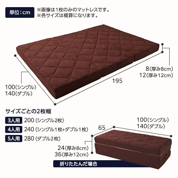 マットレス ファミリータイプ 〔シングル 厚さ12cm ブラウン〕 連結 高反発 抗菌 防臭 防ダニ 折りたたみ 日本製マットレス 3つ折りマットレス 高反発マットレス シングルマットレス代引NG