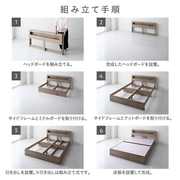 スーパSALE10倍＆4時間限定10％OFF ベッド シングル ポケットコイルマットレス付き グレージュ LED 照明付き 収納付き 引き出し付き 棚付き 宮付き 宮棚付き コンセント付き 2杯シングルベッド