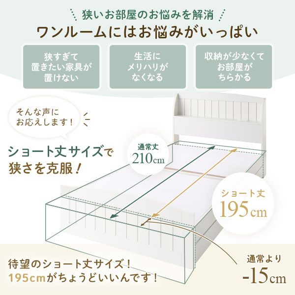 スーパSALE10倍＆4時間限定10％OFF ベッド  シングル ポケットコイルマットレス付き ホワイト 引き出し 収納付き 棚付き 宮付き 宮棚付き 2口 コンセント付き カントリー調 収納ベッド 収納ベット インテリア家具 寝室家具 ショートシングルベッド ショート