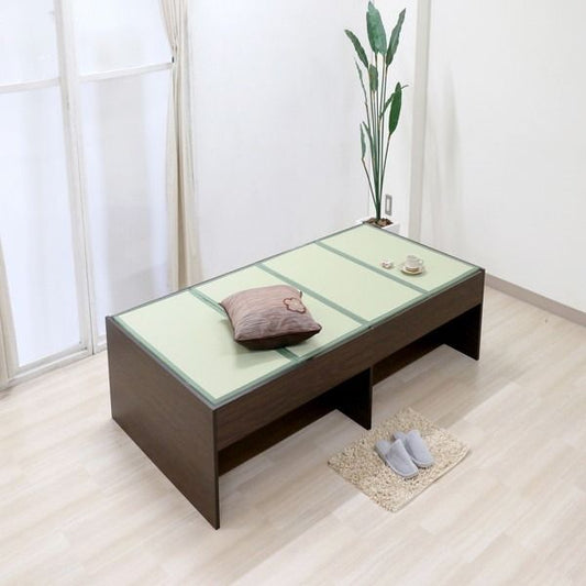 ベッド 寝具 約幅100cm オープン・ハイ シングル ダークブラウン 日本製 通気性 薄型 畳付き ヘッドレス 畳ベッド桔梗 組立式代引NG