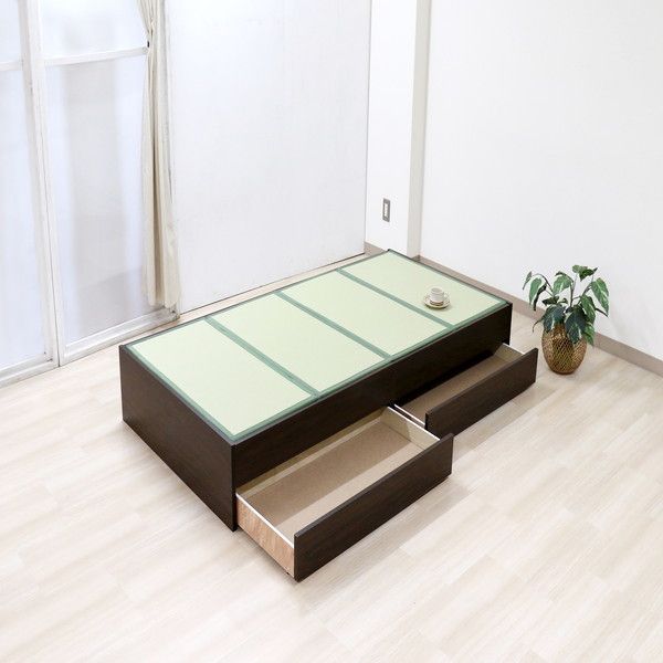 薄型 畳付き ヘッドレス 畳ベッド桔梗 オープン・ロー 専用 引出し 2個set 約幅96cm シングル ダークブラウン 組立式 ベッドルーム 寝室代引NG