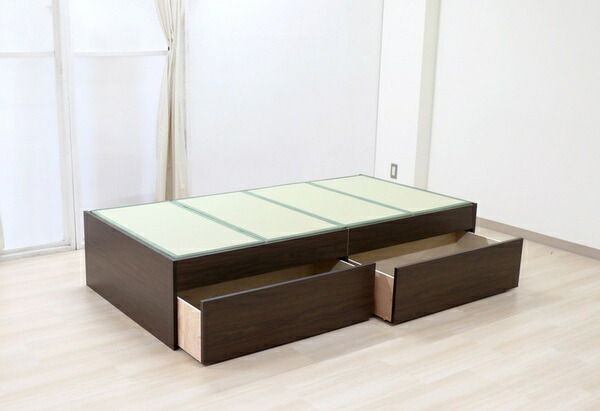 薄型 畳付き ヘッドレス 畳ベッド桔梗 オープン・ハイ 専用 引出し 2個set 約幅96cm シングル ダークブラウン 組立式代引NG
