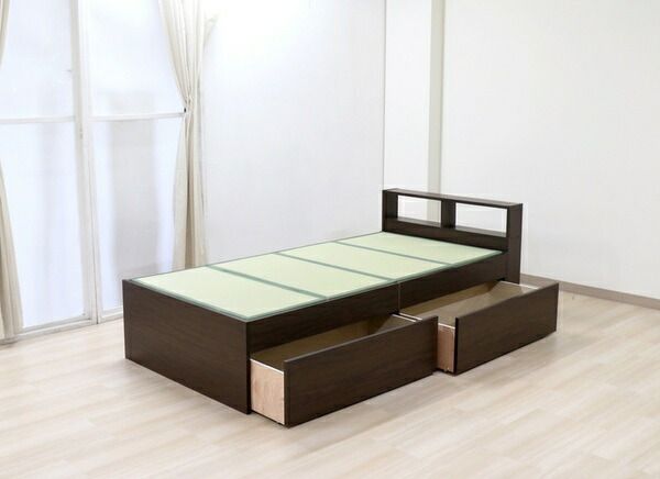 薄型 畳付き ヘッドレス 畳ベッド桔梗 オープン・ハイ 専用 引出し 2個set 約幅96cm シングル ダークブラウン 組立式代引NG