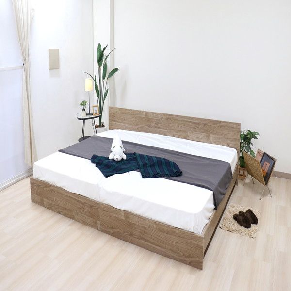 ベッド ワイドキング 240cm セミダブル＋セミダブル アッシュブラウン ポケットコイルマットレス付き bred-panel 組立式代引NG