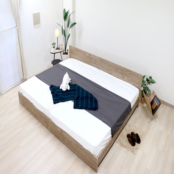 ベッド ワイドキング 240cm セミダブル＋セミダブル ヴィンテージナチュラル ポケットコイルマットレス付き bred-panel 組立式代引NG