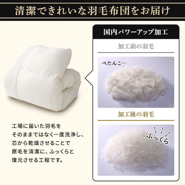 羽毛布団 掛け布団 ダブル ネイビー ダウン率93% 400dp パワーアップ加工 抗菌 防臭 防ダニ 防汚 日本製 国産 ピーチスキン加工 ループ付き 高品質ホワイトダックダウン採用 二重縫製 掛 布団 ふとん 寝具代引NG