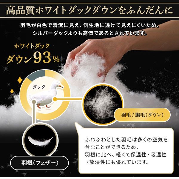 羽毛布団 掛け布団 シングル ネイビー ダウン率93% 400dp パワーアップ加工 抗菌 防臭 防ダニ 防汚 日本製 国産 ピーチスキン加工 ループ付き 高品質ホワイトダックダウン採用 二重縫製 掛 布団 ふとん 寝具代引NG