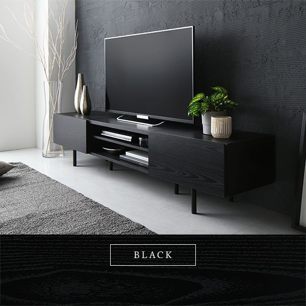 スーパSALE10倍＆4時間限定10％OFF ワイド テレビボード テレビ台 幅 180 cm ブラック 脚付き オープン収納 フラップ扉 収納 棚 背面化粧 ローボード インテリア家具 TV台 TVボード リビングボード リビング家具 ディスプレイ台