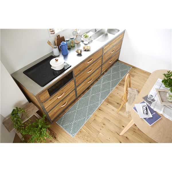 スーパSALE10倍＆4時間限定10％OFF スミノエ 洗える キッチンマット ポント 約幅45×長さ240cm ブルーグレー 日本製【代引NG】