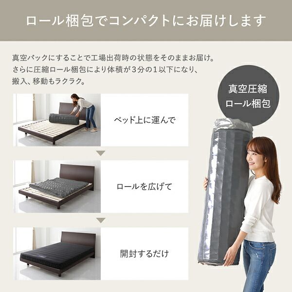 スーパSALE10倍＆4時間限定10％OFF マットレス 単品 セミダブル レギュラー ポケットコイル ブラック 日本製 国産 防ダニ 抗菌 防臭 1年保証 コンパクト 圧縮梱包 KIYORA ポケットコイルマットレス 寝具 セミダブルマットレス
