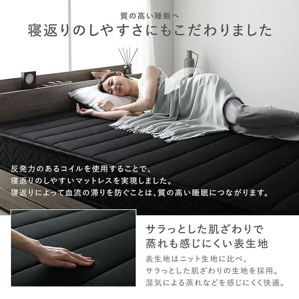 スーパSALE10倍＆4時間限定10％OFF マットレス 単品 セミダブル レギュラー ポケットコイル ブラック 日本製 国産 防ダニ 抗菌 防臭 1年保証 コンパクト 圧縮梱包 KIYORA ポケットコイルマットレス 寝具 セミダブルマットレス