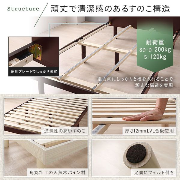 スーパSALE10倍＆4時間限定10％OFF ベッド ダブル 国産ポケットコイルマットレス付き ブラウン すのこ 棚付き 宮付き 宮棚付き 2口 コンセント付き 高さ調整可 スマホスタンド型ヘッドボード ステーションベッド すのこベッド すのこベット ダブルベッド ダブルベット