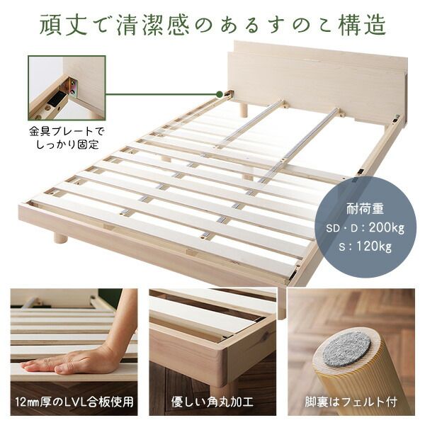 スーパSALE10倍＆4時間限定10％OFF ベッド ダブル 国産ポケットコイルマットレス付き ホワイト すのこ 棚付き 宮付き 宮棚付き 2口 コンセント付き 高さ調整可 スマホスタンド型ヘッドボード ステーションベッド すのこベッド すのこベット ダブルベッド ダブルベット