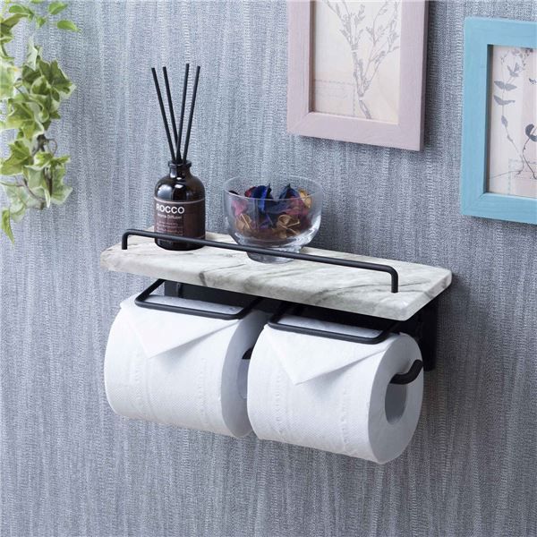 スーパSALE10倍＆4時間限定10％OFF トイレットペーパーホルダー 約幅27.5×奥行9.5×高さ11.5cm 大理石柄 ダブルtype 完成品 トイレ お手洗い 店舗 オフィス【代引NG】