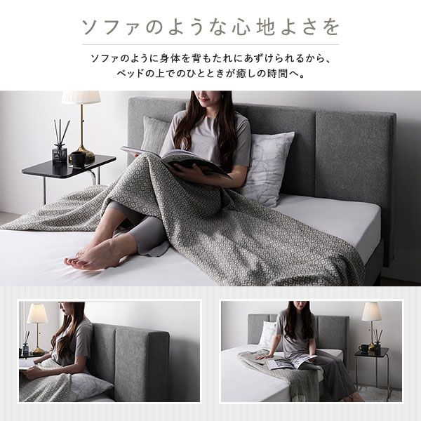 スーパSALE10倍＆4時間限定10％OFF ベッド セミダブル 国産ポケットコイルマットレス付き ダークグレー 布張り 脚付き すのこ 海外ホテル調 すのこベッド すのこベット ファブリックベッド ファブリックベット セミダブルベッド セミダブルベット